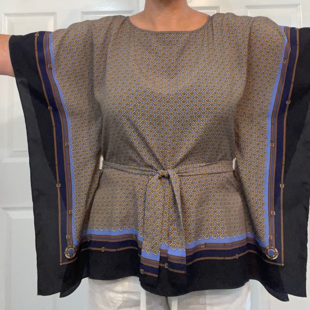 Michael Kors Equestrian Print Scarf Kimono Belted Tunic Size S/M